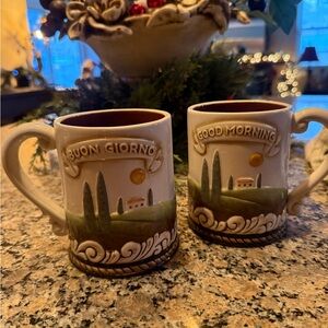 NEW- Never Used Good Morning/Buon Giorno Ceramic Mug Set